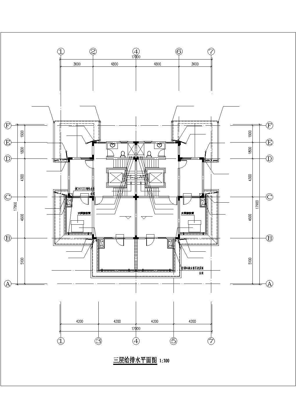 湖州市某别墅区850平米三层框混结构别墅楼给排水设计CAD图纸