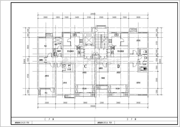 某学院教师公寓楼房户型结构平面详图-图一