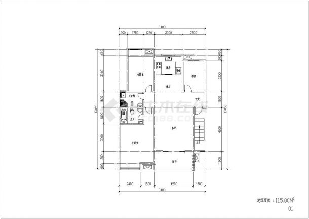 某学院教师公寓楼房户型结构平面详图-图二
