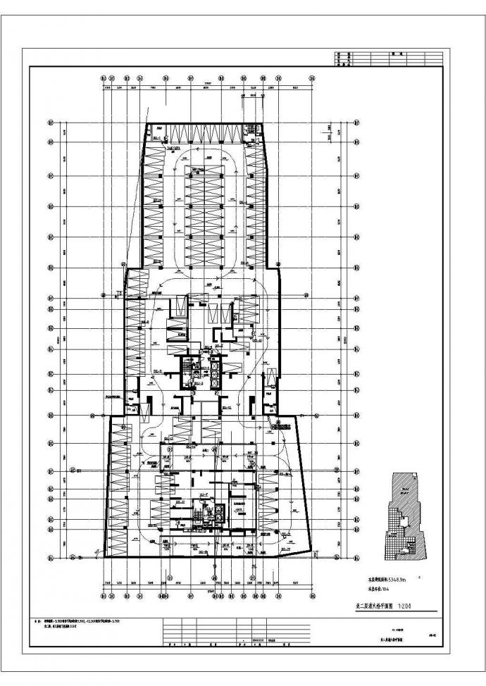 1.5万平米地下3层停车库给排水+喷淋+消防平面设计CAD图纸_图1