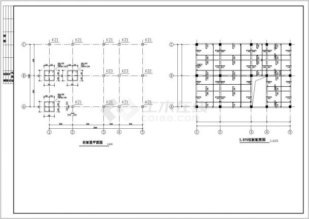 湖田餐厅框架结构施工设计cad图纸-图一