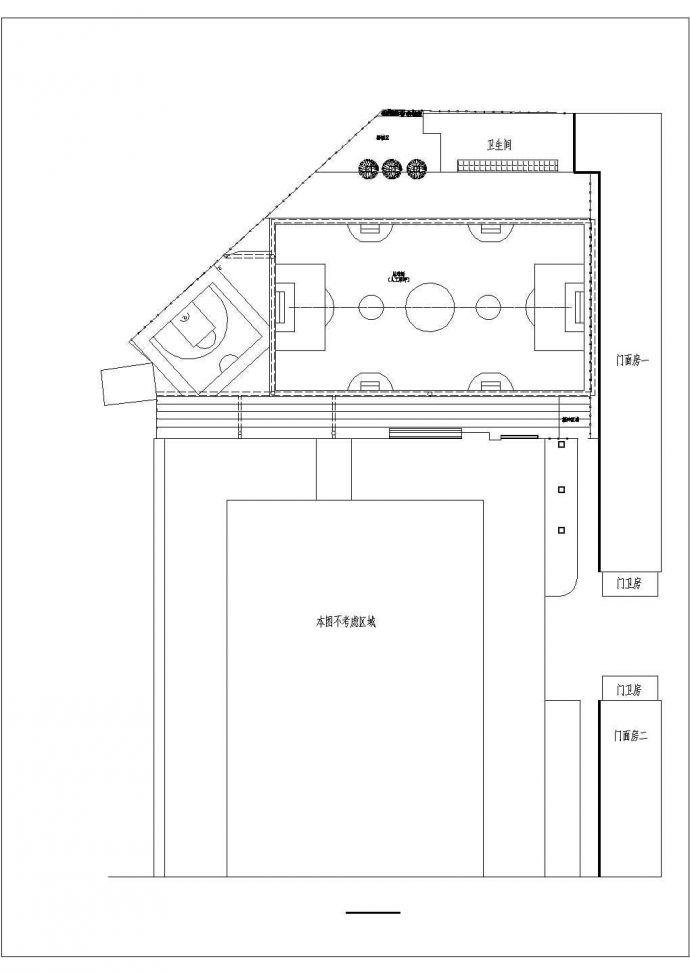 某学校190平米单层框混结构公共厕所建筑CAD设计图纸_图1