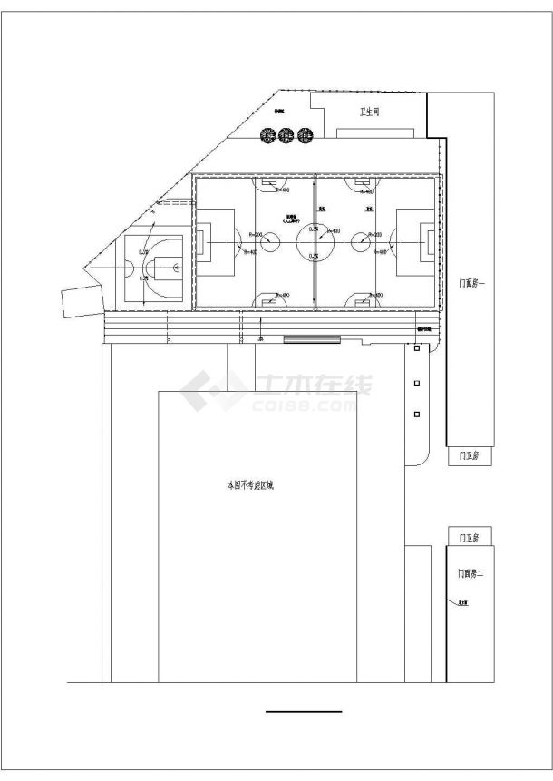某学校190平米单层框混结构公共厕所建筑CAD设计图纸-图二