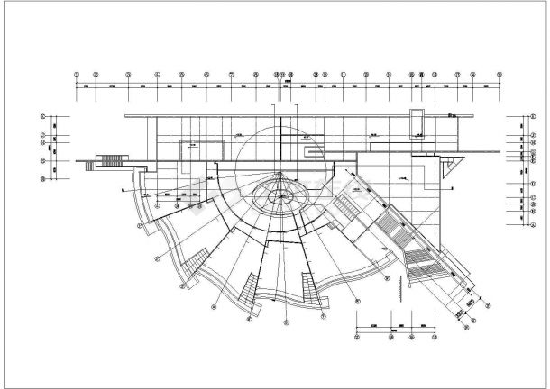 1.3万平米2+2层扇形框架结构文化博物馆平立剖面CAD设计图纸-图一