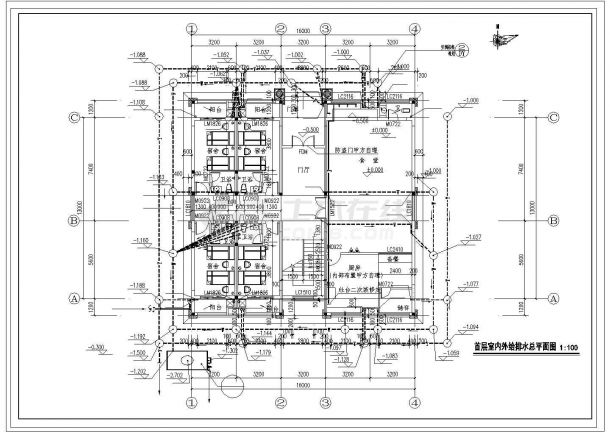 湖州某学校485平米2层框架结构宿舍楼全套给排水设计CAD图纸-图一