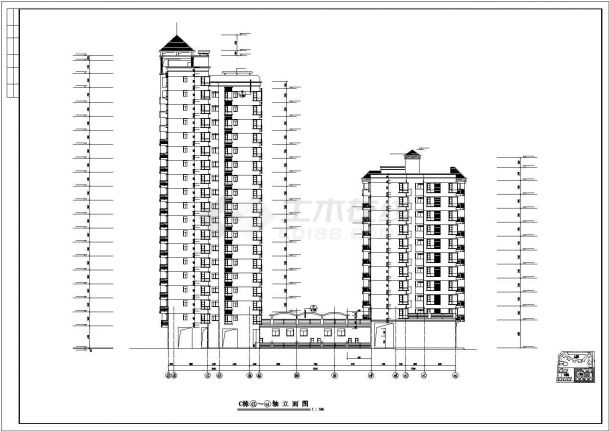 沈阳市某沿街20+12层连体商住楼建筑设计CAD图纸-图二