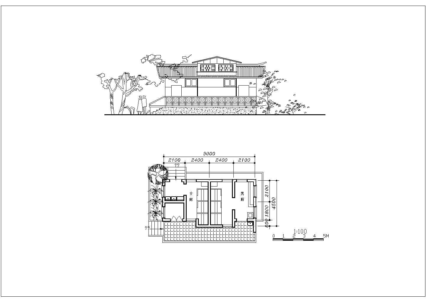 青岛市某度假村中式风格民居楼平立面设计CAD图纸