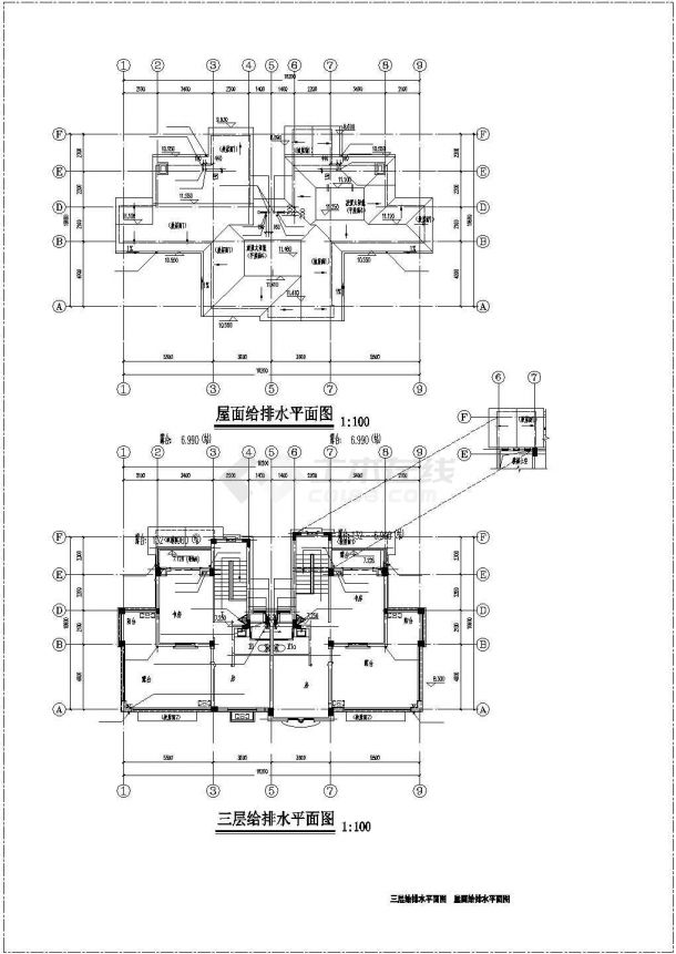 450平米3层砖混结构民居住宅楼全套给排水设计CAD图纸-图二