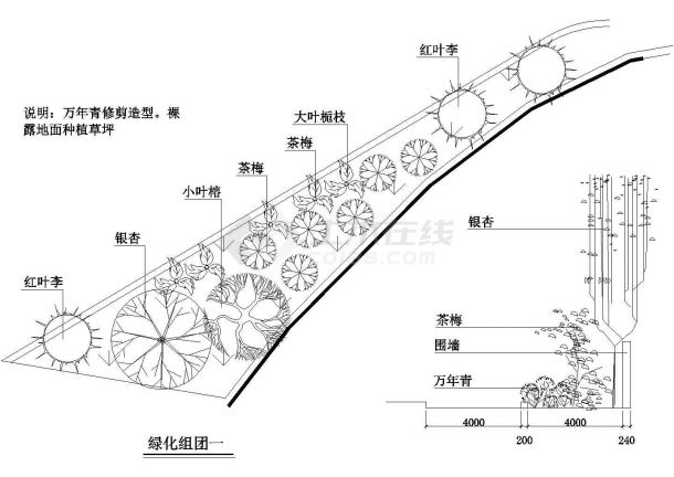 某公园绿化组团cad施工详图-图一