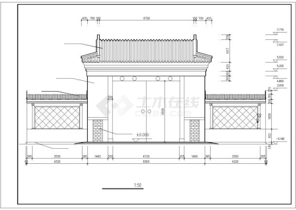 某古建大门全套建筑设计cad施工图-图一