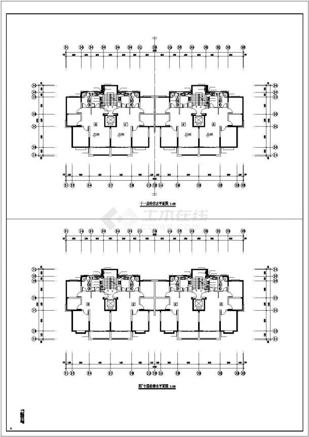 11层民居住宅楼全套给排水设计CAD图纸（含机房和储藏室层）-图一