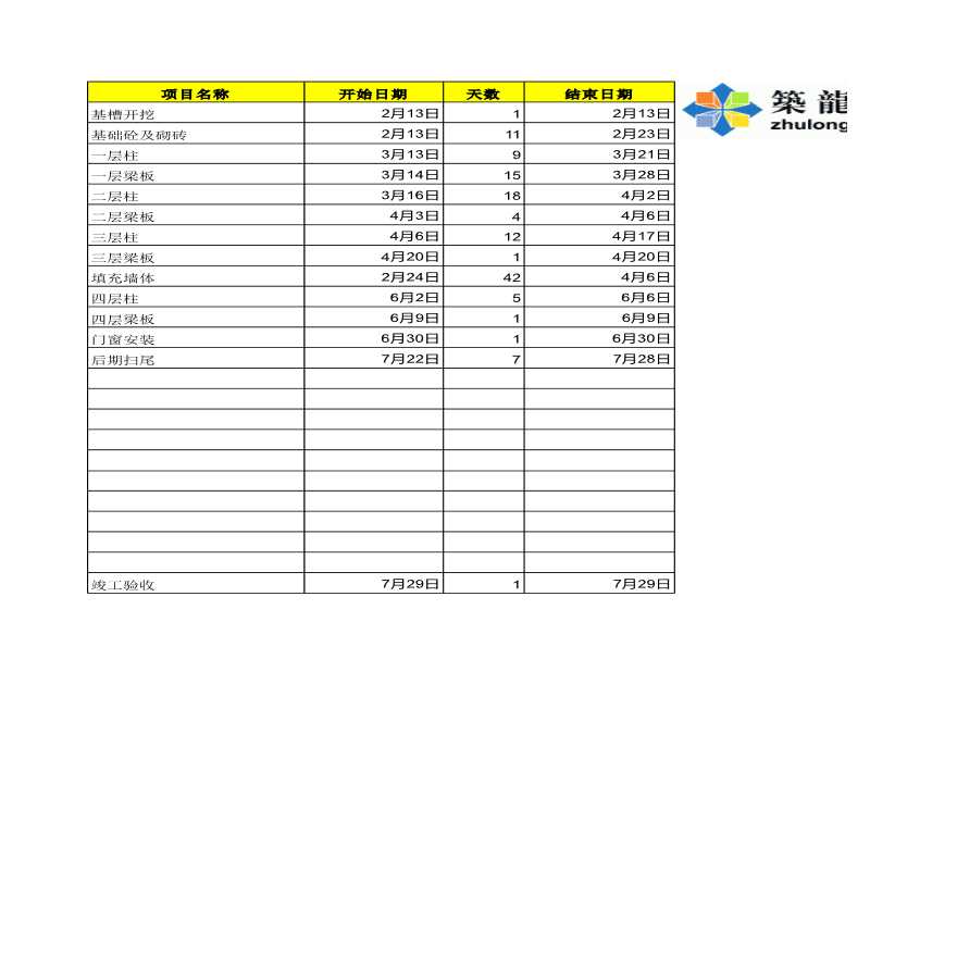 Excel自动生成—施工进度详细计划表