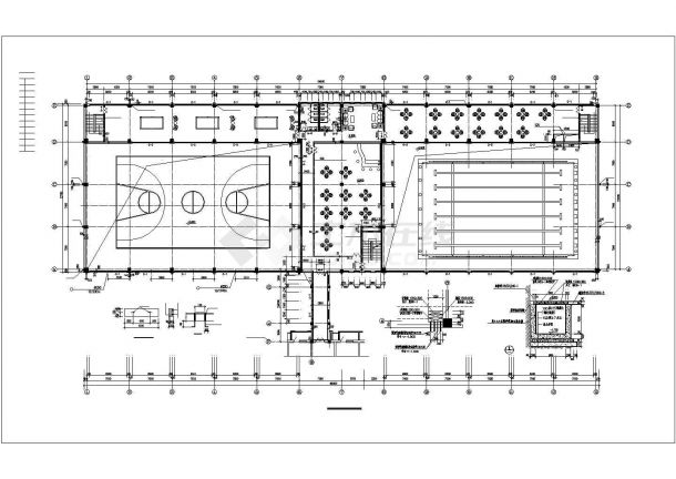 上海某大学4200平米单层钢框架结构体育馆建筑CAD设计图纸-图二