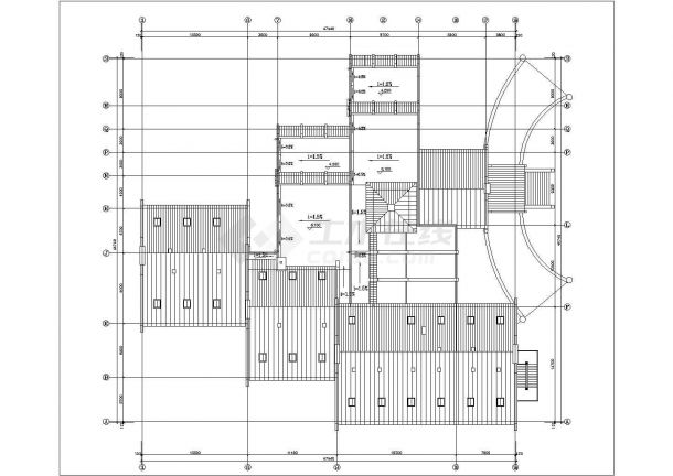 1800平米3层框混结构休闲中心建筑CAD设计图纸（含阁楼和地下室）-图一