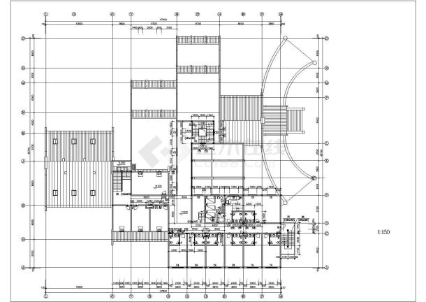 1800平米3层框混结构休闲中心建筑CAD设计图纸（含阁楼和地下室）-图二