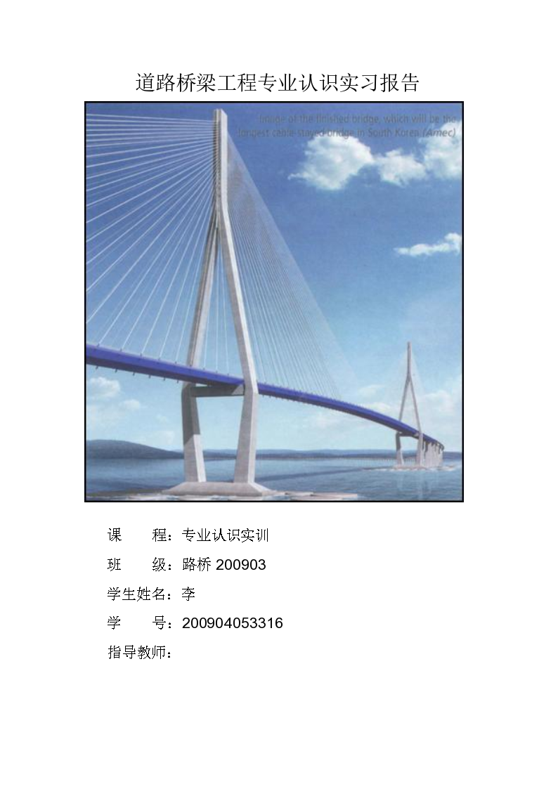 道路桥梁工程专业认识实习报告（日照市已建成道路桥梁工程及路桥施工现场等）