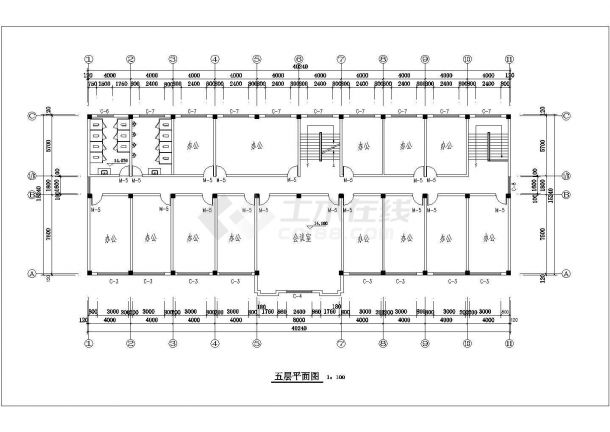 无锡市某工厂3100平米左右五层框架结构办公楼建筑设计CAD图纸-图二