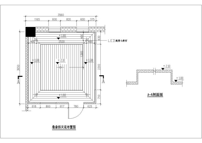 某高尔夫球场桑拿浴室装修设计cad平剖面施工布置图（标注详细）_图1