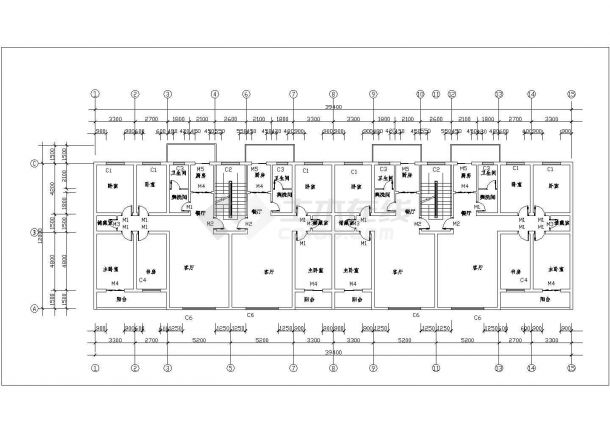 4100平米6层砖混结构商住楼建筑设计CAD图纸（底层门面房）-图一