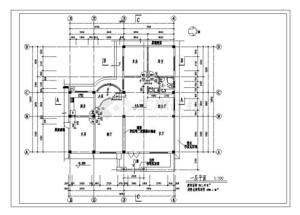 500平方米3层别墅建筑cad施工图-图一