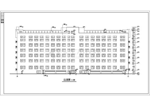 南宁市某市政单位占地1350平米7层框架结构办公楼建筑设计CAD图纸-图一