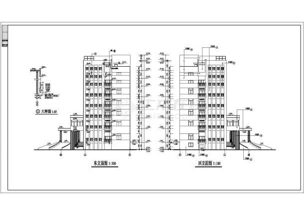 南宁市某市政单位占地1350平米7层框架结构办公楼建筑设计CAD图纸-图二