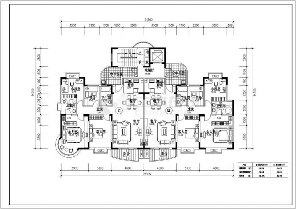 一梯2户住宅全套户型设计施工图-图二