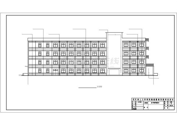 4371.84平米四层中学教学楼框架结构建筑cad图纸-图二