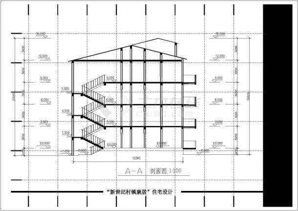 某四层框架结构新农村小康住宅设计cad详细建筑方案图（含设计说明）-图二
