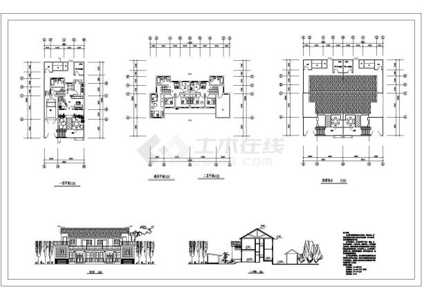 某143.55㎡二层双拼中式别墅建筑设计方案图-图二