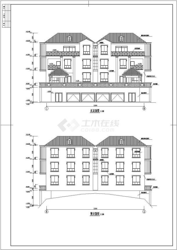 广东某三层框架结构别墅设计cad全套建筑施工图-图二