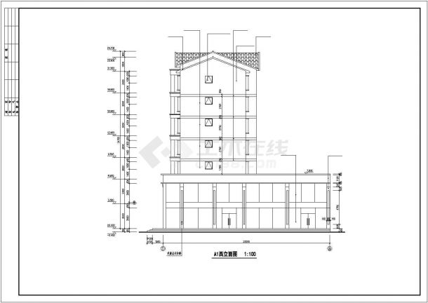 4900平米6+1层框架结构商住楼全套建筑设计CAD图纸（1-2层商用）-图一