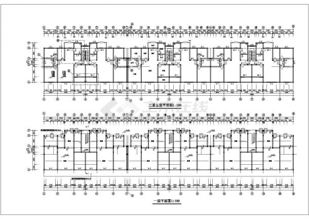 4800平米7层砖混结构住宅楼平立剖面设计CAD图纸（底层车库）-图二