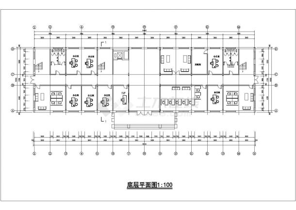 济南市某企业4400平米5层框架结构办公楼平立剖面设计CAD图纸-图一