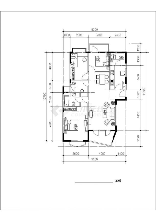 南京市某新建小区五套经典户型平面设计CAD图纸（114-156平）-图一