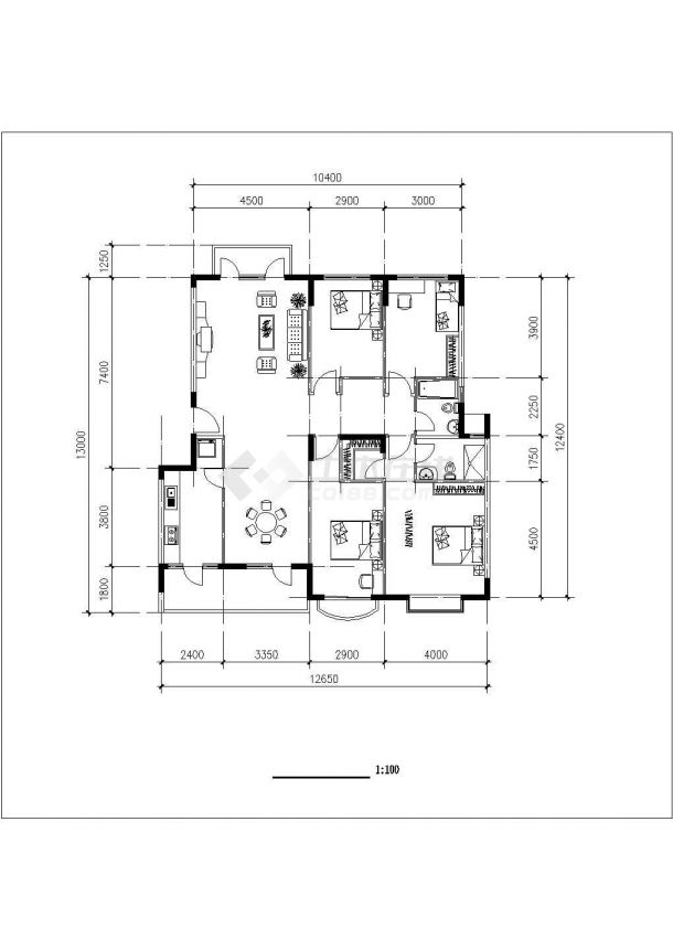 南京市某新建小区五套经典户型平面设计CAD图纸（114-156平）-图二