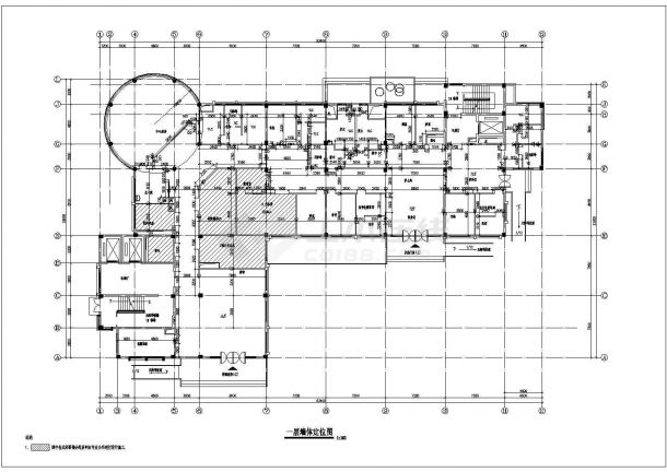 广州某医院装修全套图纸---10-一层墙体定位图.-图一