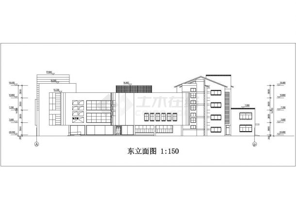 天津市某结构4600平米4层框架社区幼儿园平立剖面设计CAD图纸-图一