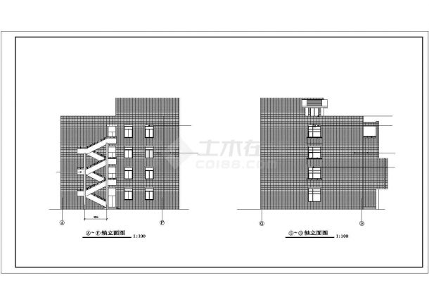 北京某小学3800平米左右四层框架结构教学楼建筑设计CAD图纸-图二