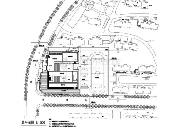 某中学5500平米四层框架教学楼平立剖面设计CAD图纸（含总图）-图二