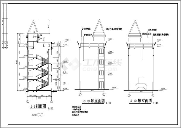 厦门市某附属小学1260平米4层砖混结构教学楼平立剖面设计CAD图纸-图二