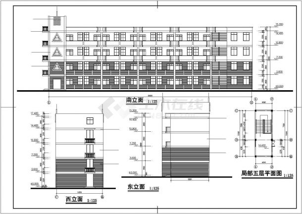 达州市某小学1900平米四层框架结构教学楼平立剖面设计CAD图纸-图一