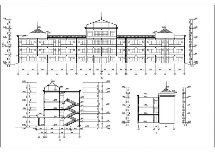 湘潭市某学校2860平米3层框架结构教学综合楼平立剖面设计CAD图纸_图1