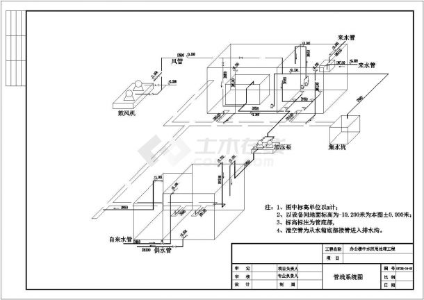 [北京]某办公楼中水回用水处理（ 膜生物反应）工程设计cad全套工艺施工图（含设计说明）-图二