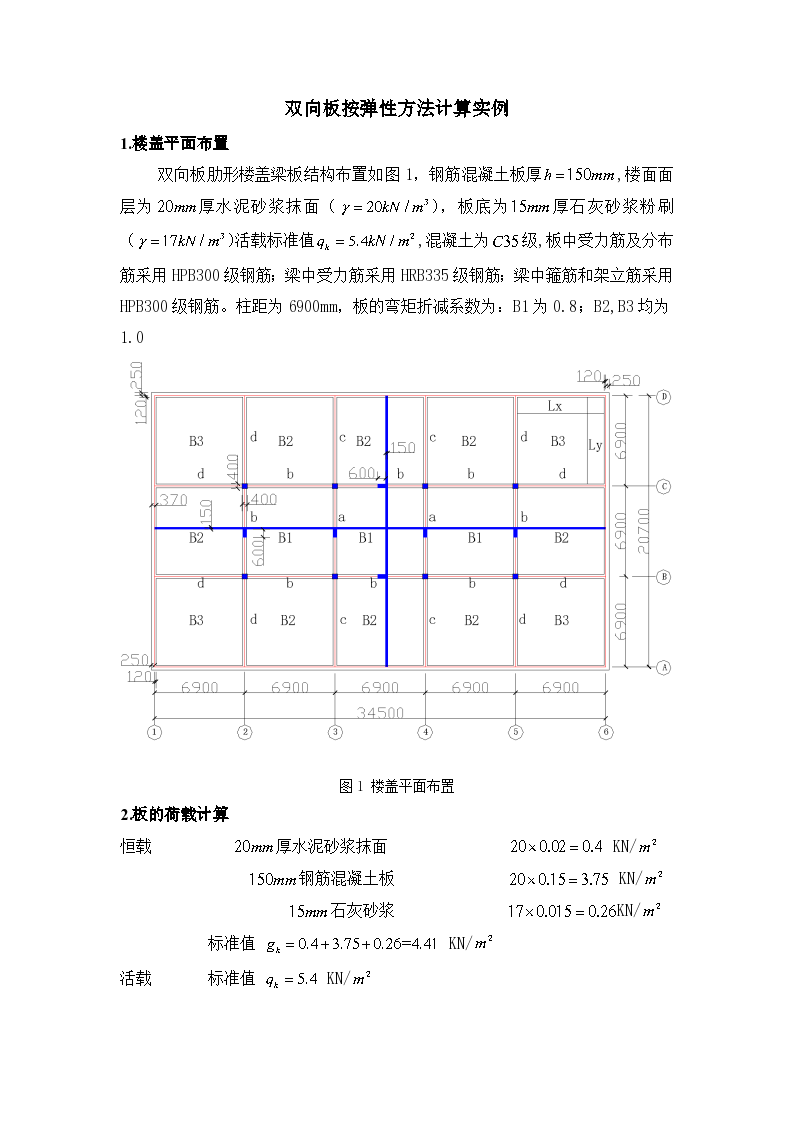 双向板按弹性方法计算实例（word，4页）