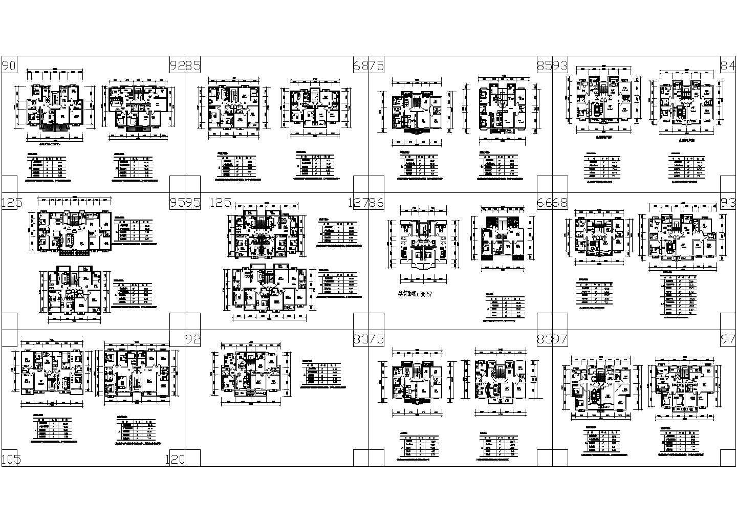 25个多层住宅经典户型设计CAD图