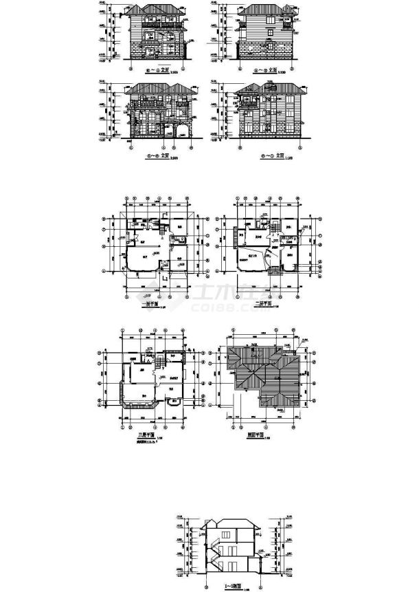 某14.14x12.14米三层欧式别墅建筑方案图（南入口）-图一