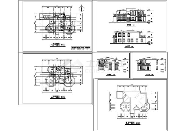 258平方米2层别墅住宅建筑设计施工cad图纸，共六张-图一