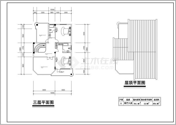 地中海风格别墅建筑施工cad图纸两种户型-图二