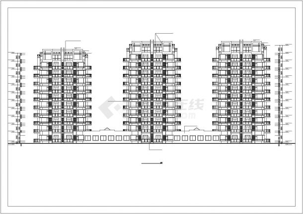 7500平米三栋10层框架结构连排住宅楼平立剖面设计CAD图纸（底层商用）-图二